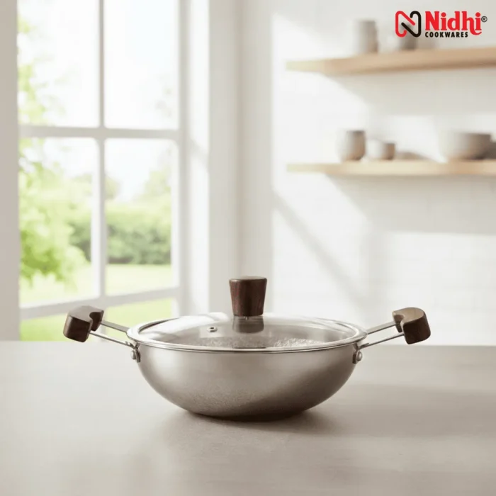 Triply Honey Comb Kadai with Wooden Handle 22 cm - Image 1